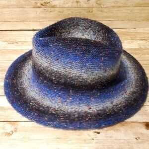 Urban Outfitters Knitted Ombre Blue Pinch Dent Fedora Adjustable Hat